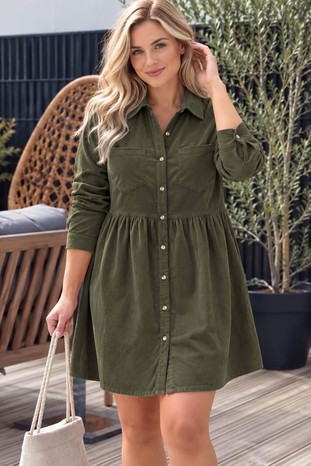 Puuvillainen samettimekko, khaki