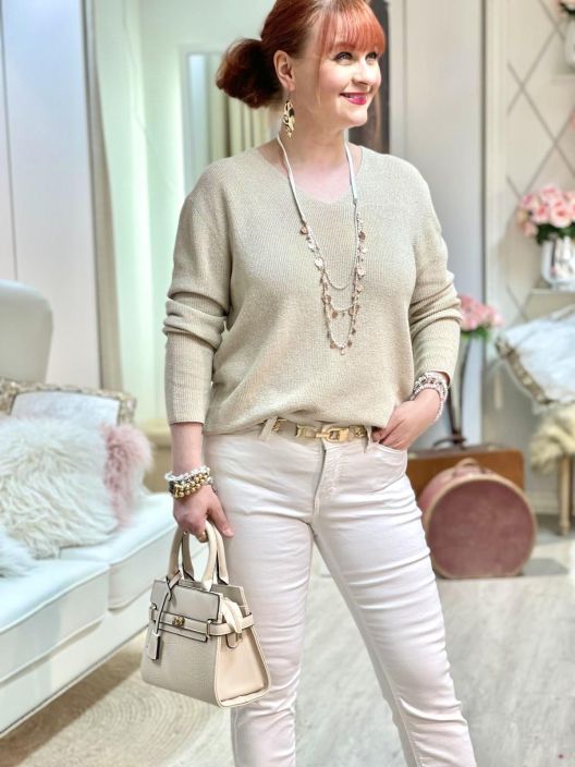Street One NeulePusero Lurex 303220 Cotton Beige tuotekuva 4