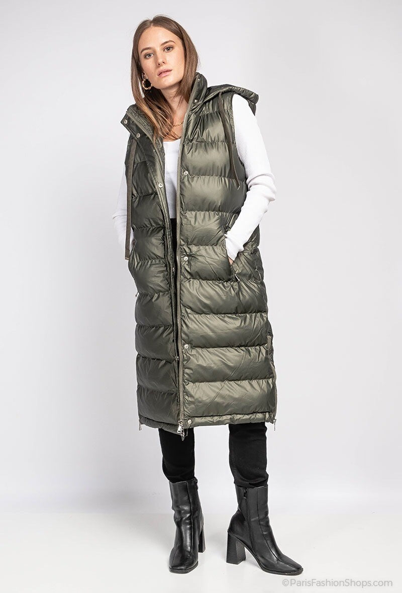Hupullinen pitkä toppaliivi – Khaki