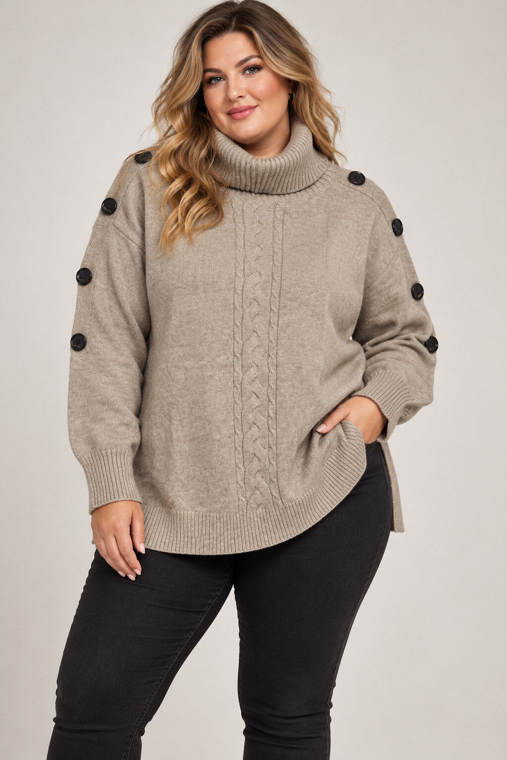 Kashmirsekoitteinen pooloneule – plus – Beige