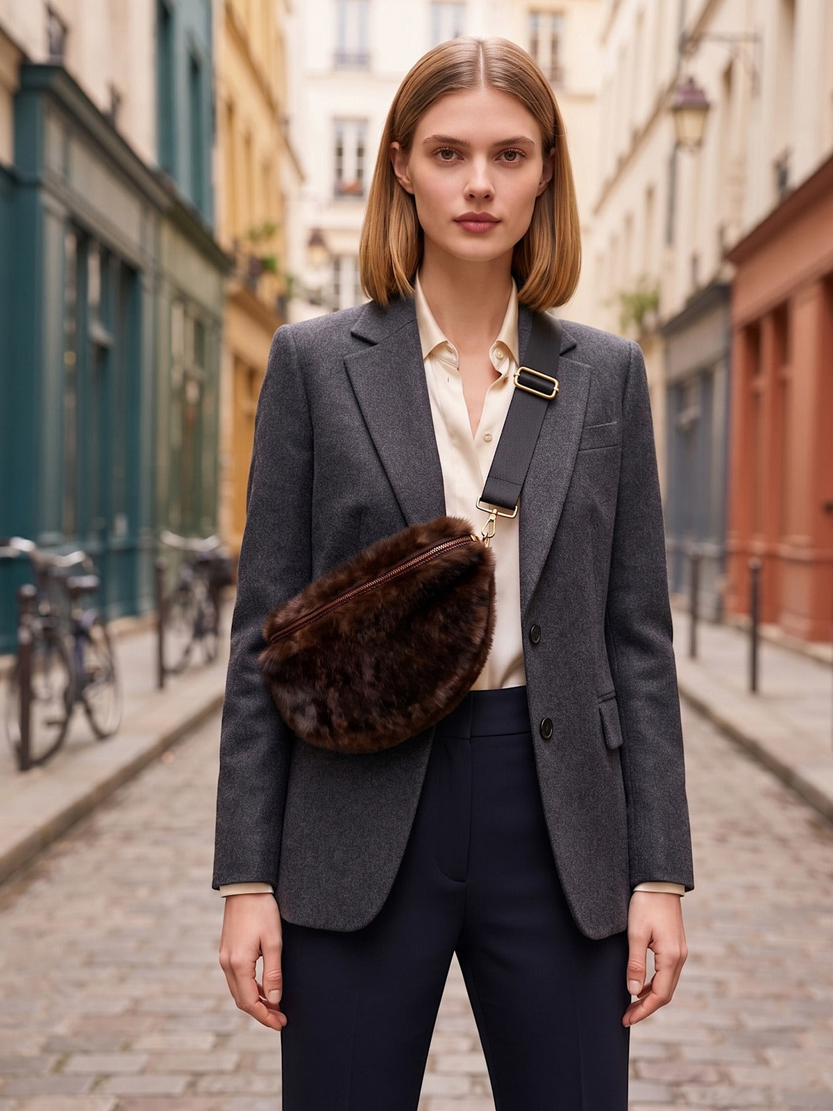 Tekoturkiksinen crossbody-laukku – Tummanruskea